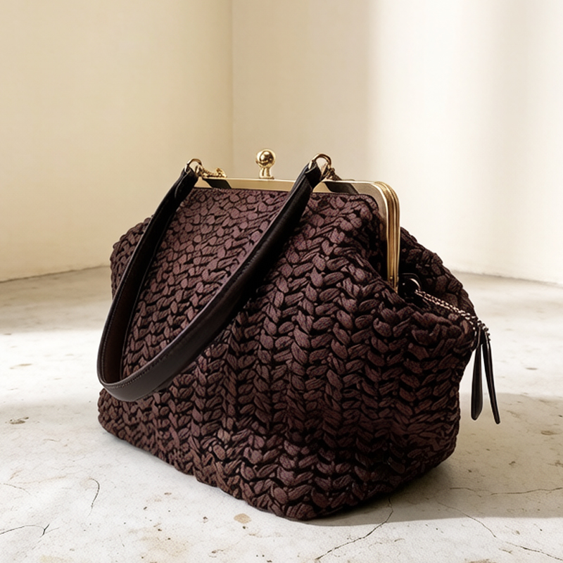 Luxury Bags Reseller - El yapımı Kisslock Çerçeveli Omuz Rafya