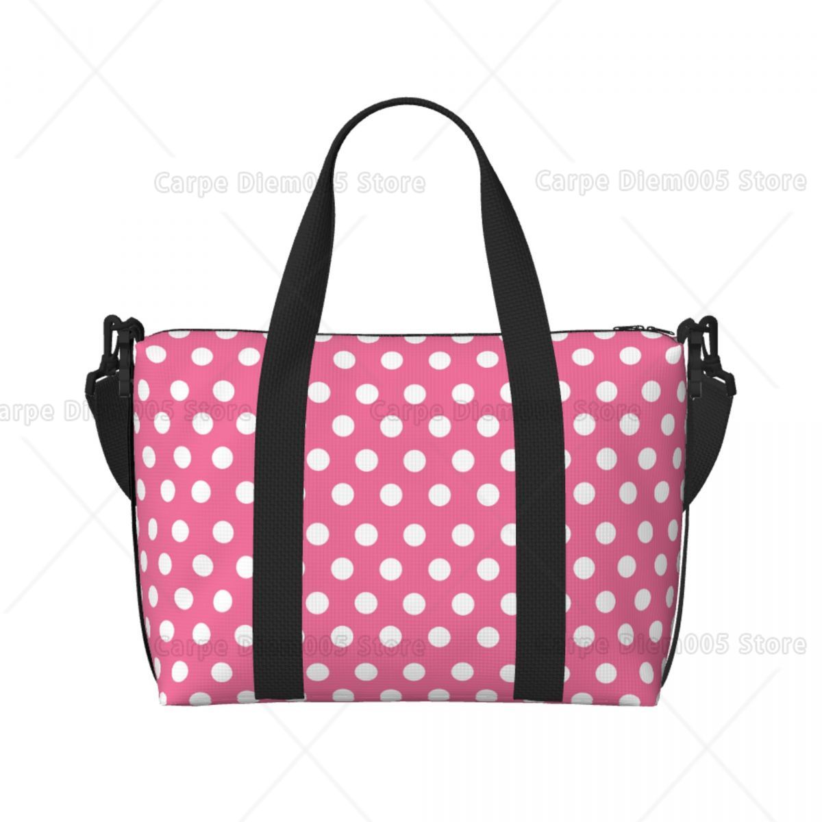 Luxury Bags Luggage - Pembe Puantiyeli Tote Çanta Büyük Kapasiteli